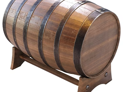 Classic Wooden Household Barrel With Metal Hoops And Durable Wooden Stand 3d model