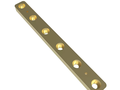Golden Long Metal Strip With Multiple Circular Holes And Smooth Surface 3d model