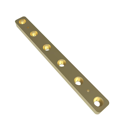 Golden Long Metal Strip With Multiple Circular Holes And Smooth Surface 3d model