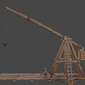 Ancient Wooden Catapult Weapon With Long Arm Bucket And Support Structure 3d model