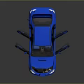 Blue Car with Open Hood and Doors Displaying Engine and Interior 3d model