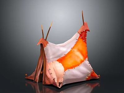 Decorative Tent Shaped Furniture With Orange And White Fabric Pointed Tops For Kids Room 3d model