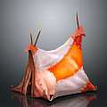 Decorative Tent Shaped Furniture With Orange And White Fabric Pointed Tops For Kids Room
