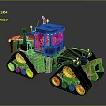 Green Tractor with Black Cabin and Yellow Track Wheels for Agricultural Use