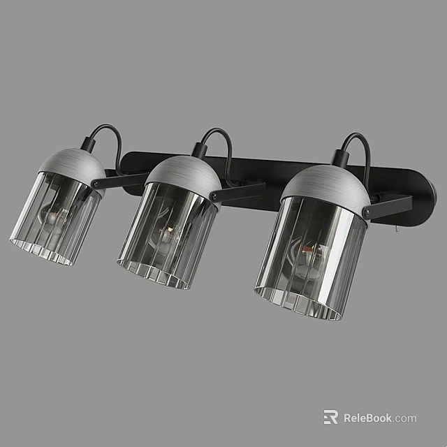 Modern Wall Light With Three Cylindrical Transparent Glass Shades And Black Base 3d model 