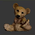 Brown Bear Stuffed Toy Sitting With Raised Front Paw On Dark Reflective Background