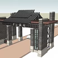 Chinese Style Entrance Gate With Brick Structure Wooden Roof And Carved Plaque