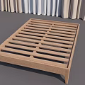 Modern Wooden Bed Frame With Slatted Design And Simple Structure Near Colorful Curtains
