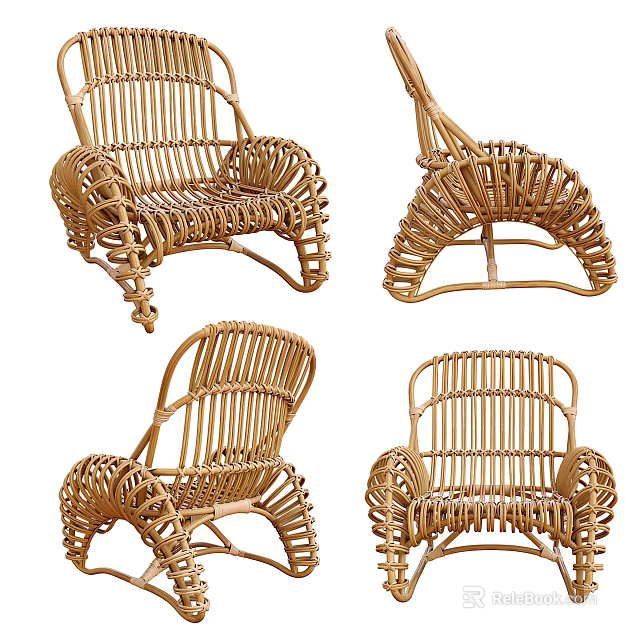 Stylish Handwoven Rattan Leisure Chair With Comfortable Design And Durable Structure 3d model 