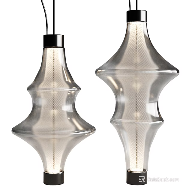 Modern Transparent Glass Pendant Lights with Layered Geometric Design and Textured Surface for Interior Decor 3d model 