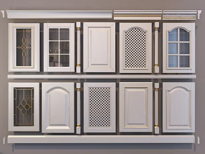 Various White Cabinet Doors With Glass Panels And Decorative Designs On 3d model