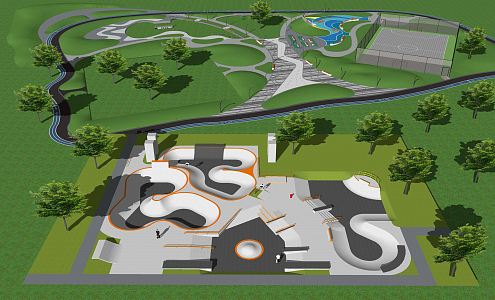 modern park skateboard venue skateboard park roller skating field street extreme sports park square 3d model