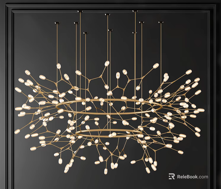 Modern Artistic Gold Metal Branch like Chandelier with Small Decorative Bulbs 3d model 