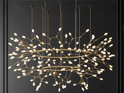 Modern Artistic Gold Metal Branch like Chandelier with Small Decorative Bulbs 3d model