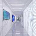Modern Office Corridor With Glass Partitions Linear Ceiling Lights And Digital 3d model