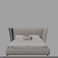 Modern Upholstered Double Bed With High Backrest And White Bedding Decorative Pillows 3d model