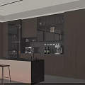 Modern Wooden Sideboard With Glass Doors Lighting And Bar Counter Stools