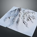 Snowy Mountain Landscape Model on White Square Surface with Peaks and Rock Textures