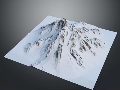 Snowy Mountain Landscape Model on White Square Surface with Peaks and Rock Textures 3d model