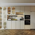 Modern Kitchen Wine Cabinet Design With Glass Doors Marble Countertop And Cabinets