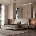 Modern White Leather Double Bed With Wooden Accent Wall And Nightstand In Contemporary Bedroom