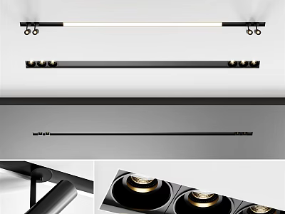 Modern Linear Downlights and Spotlights with Sleek Black and Gold Design for Ceiling Mounting 3d model