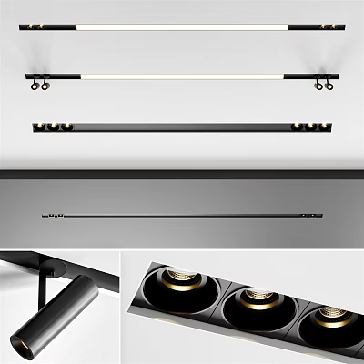 Modern Linear Downlights and Spotlights with Sleek Black and Gold Design for Ceiling Mounting 3d model