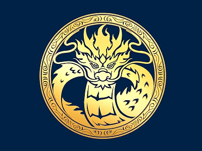 Golden Dragon Themed Intricate Carving In Circular Design With Dark Blue Background 3d model