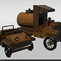 Electric Wooden Toys Vintage Style Truck And Tanker Models With Black Wheels And Headlights