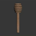 Natural Wooden Honey Dipper Tool With Striped Pattern And Long Handle