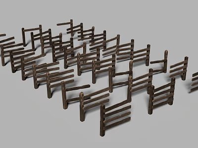 Brown Wooden Fence Panels Arranged in Multiple Rows for Garden Decoration 3d model