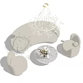 Modern Light Gray Curved Sofa and White Marble Coffee Table Set With Armchairs 3d model