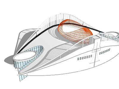 Modern Library Building With Curved Architectural Design And Glass Facade Elements 3d model