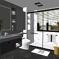 Modern Bathroom Interior With Large Mirror Vanity White Toilet Glass Shower And Marble Accents