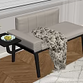 Beige Leisure Chair With Side Table Vase Flowers Blanket On Wooden Floor By Window