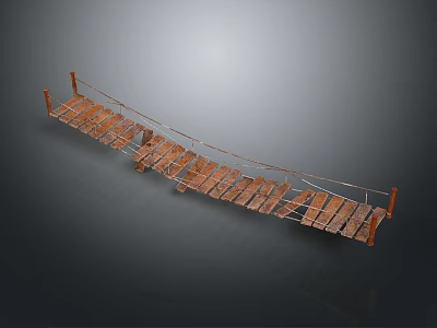 Traditional Wooden Suspension Bridge Design With Rope Railings And Wooden Planks 3d model