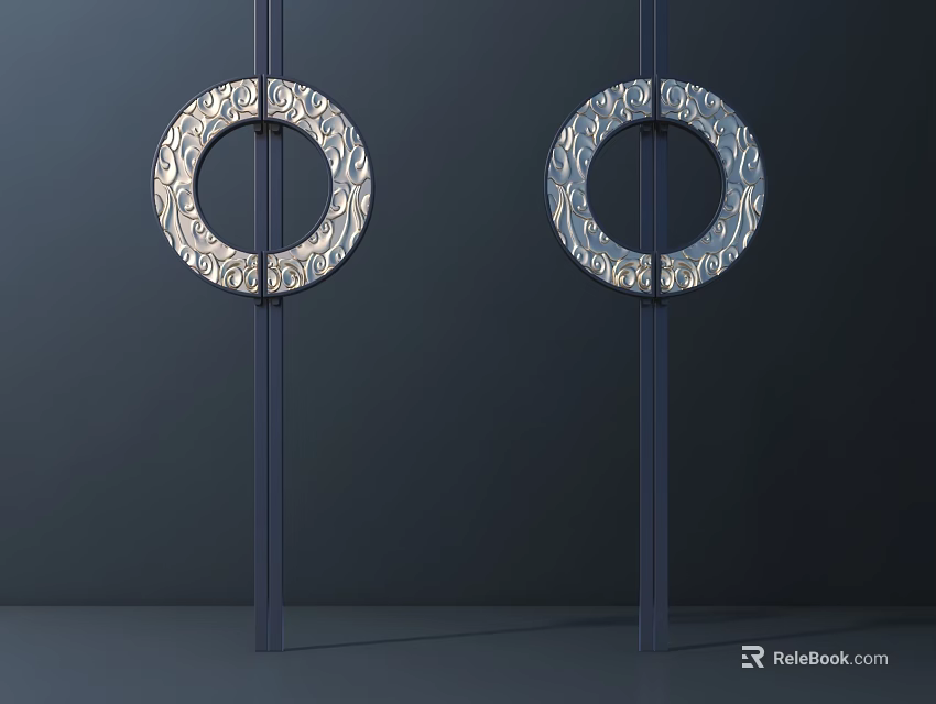 Decorative Circular Metal Handles With Intricate Patterns For Doors Or Cabinets 3d model 