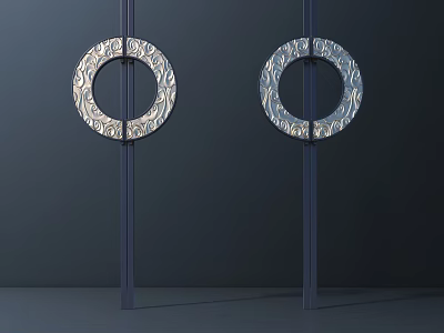 Decorative Circular Metal Handles With Intricate Patterns For Doors Or Cabinets 3d model