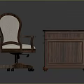 Traditional Wooden Desk With Drawers And Office Chair White Cushion Wheels Design