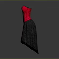 Elegant Red Corset Dress With Black Patterned Skirt And Lace Up Design