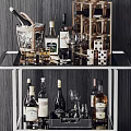 Elegant Modern Tableware Set with Wine Bottles Wine Glasses Ice Bucket and Dice on Trolley