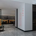 Modern Restaurant Interior Design With Dining Tables Black Chairs Pendant Lights And Bookshelf Backdrop