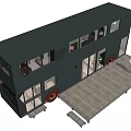 Black Mobile Car Home With Large Windows Red Wheels And Wooden Platform
