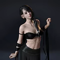 Woman Wearing Black Strapless Top And Skirt With Braided Hair Necklace Bracelet Against Dark Background