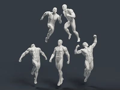 3D Rendered Male Mannequins Showcasing Various Muscular Poses Including Running Standing Flexing 3d model
