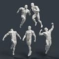 3D Rendered Male Mannequins Showcasing Various Muscular Poses Including Running Standing Flexing