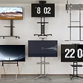 TV Sets with Mobile and Floor Stands Featuring Digital Clock Displays in Modern Setup 3d model