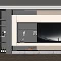 Modern TV Background Wall Design with LED Strips Fireplace and Display Shelves