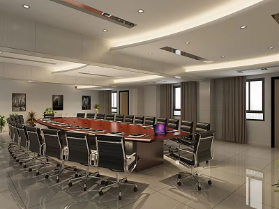 Modern Meeting Room Interior With Long Conference Table Black Office Chairs And Ceiling Lighting 3d model