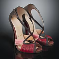 Women's Red Black High Heel Shoes With Crisscross Straps And Pink Accents